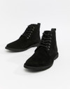 ASOS Wide Fit Desert Boots In Black Suede With Leather Detail