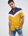 Regular fit cut and sew shirt in mustard with blue and white panel