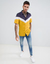 Regular fit cut and sew shirt in mustard with blue and white panel