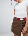 Skort with tape belt in khaki