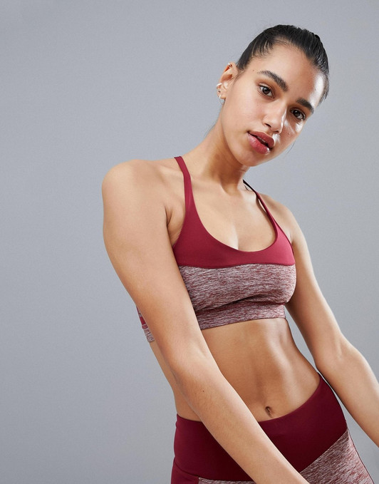 Reebok Tri-Strap Bra In Burgundy Colourblock