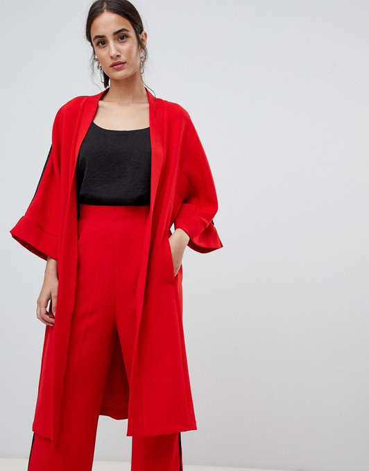 Closet London longline blazer with side stripe in red