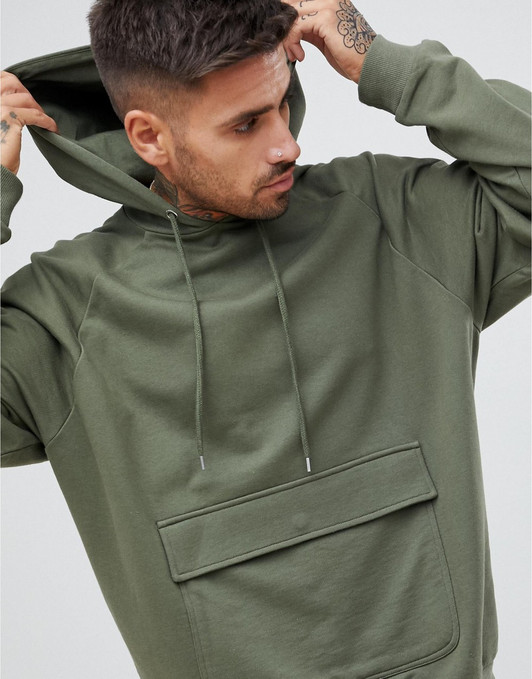 ASOS DESIGN oversized hoodie in khaki with map pocket