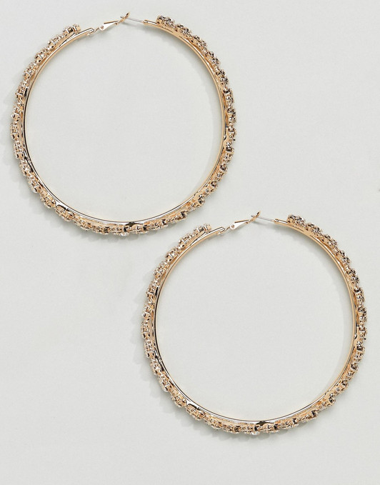 True Decadence Gold Embellished Hoop Earrings