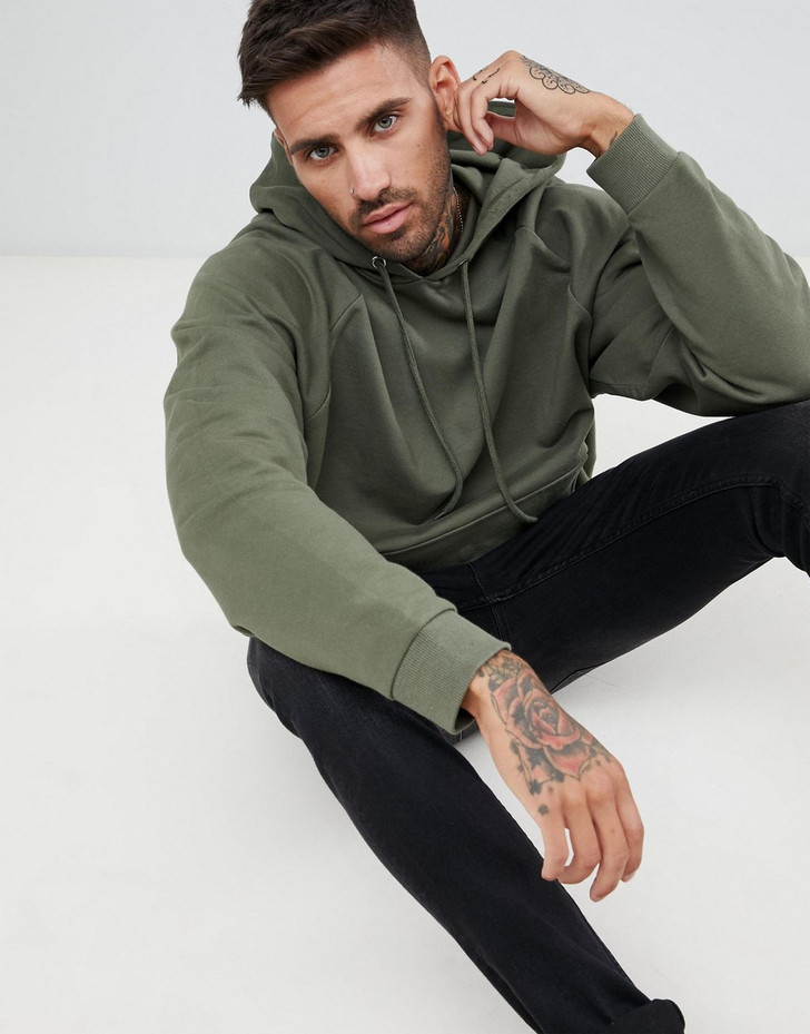 ASOS DESIGN oversized hoodie in khaki with map pocket