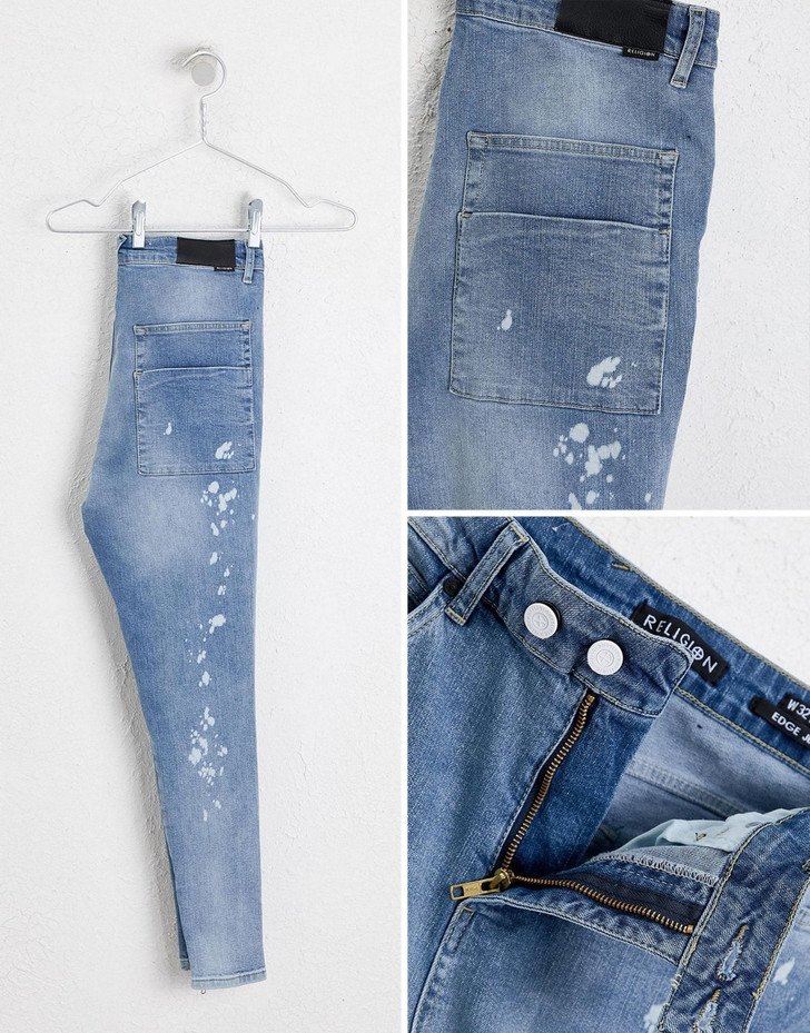 Religion skinny fit jean with stretch and zips in blue
