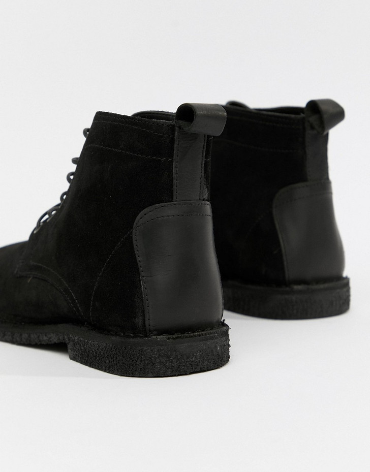 ASOS Wide Fit Desert Boots In Black Suede With Leather Detail