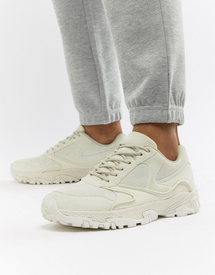 ASOS DESIGN trainers in tonal off white with chunky sole