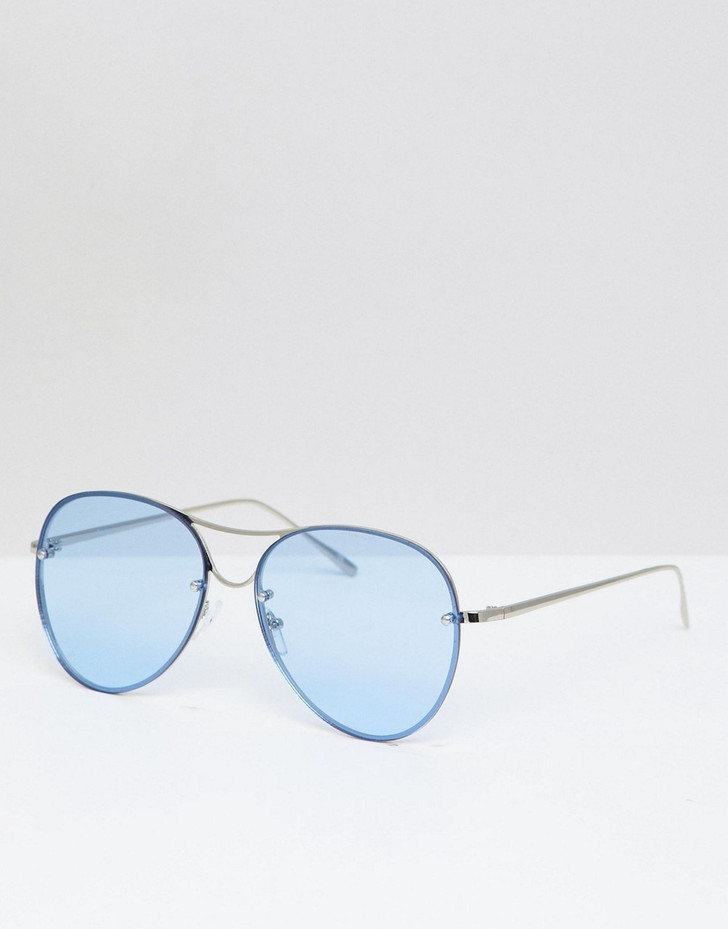 Jeepers Peepers round sunglasses in silver with blue lenses