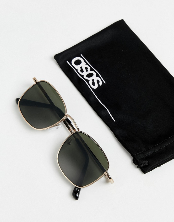 ASOS DESIGN square sunglasses in gold with smoke lens