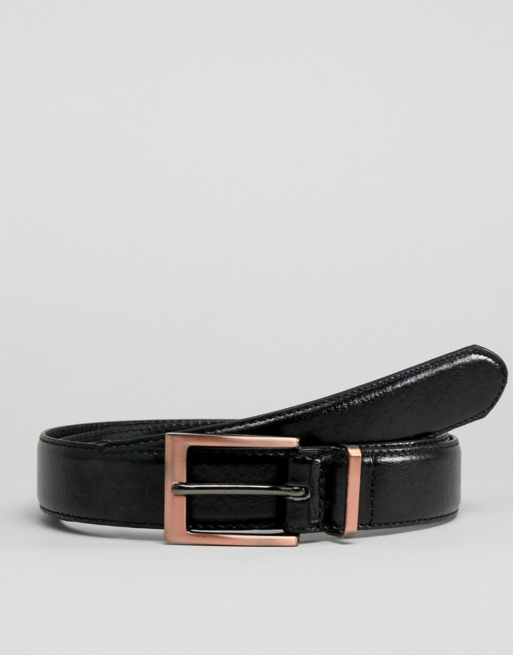 New Look faux leather belt with rose gold buckle in black