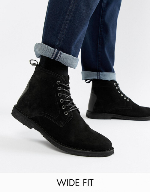 ASOS Wide Fit Desert Boots In Black Suede With Leather Detail - Chiara ...