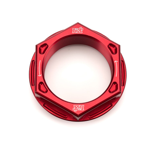 TIP2879 Rear Axle Nut, Left Hand Thread, Aluminum, Red Anodized