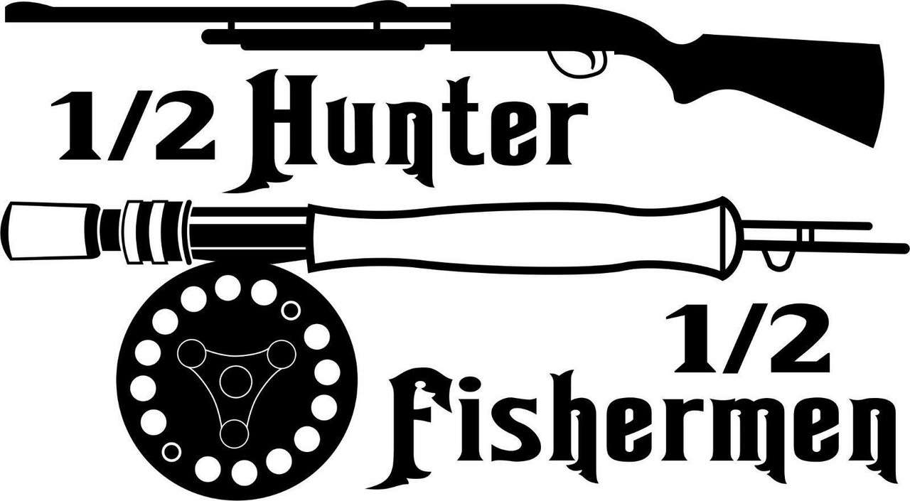Half Hunter Fisherman Fishing Hunting Gun Truck Window Vinyl Decal Sticker
