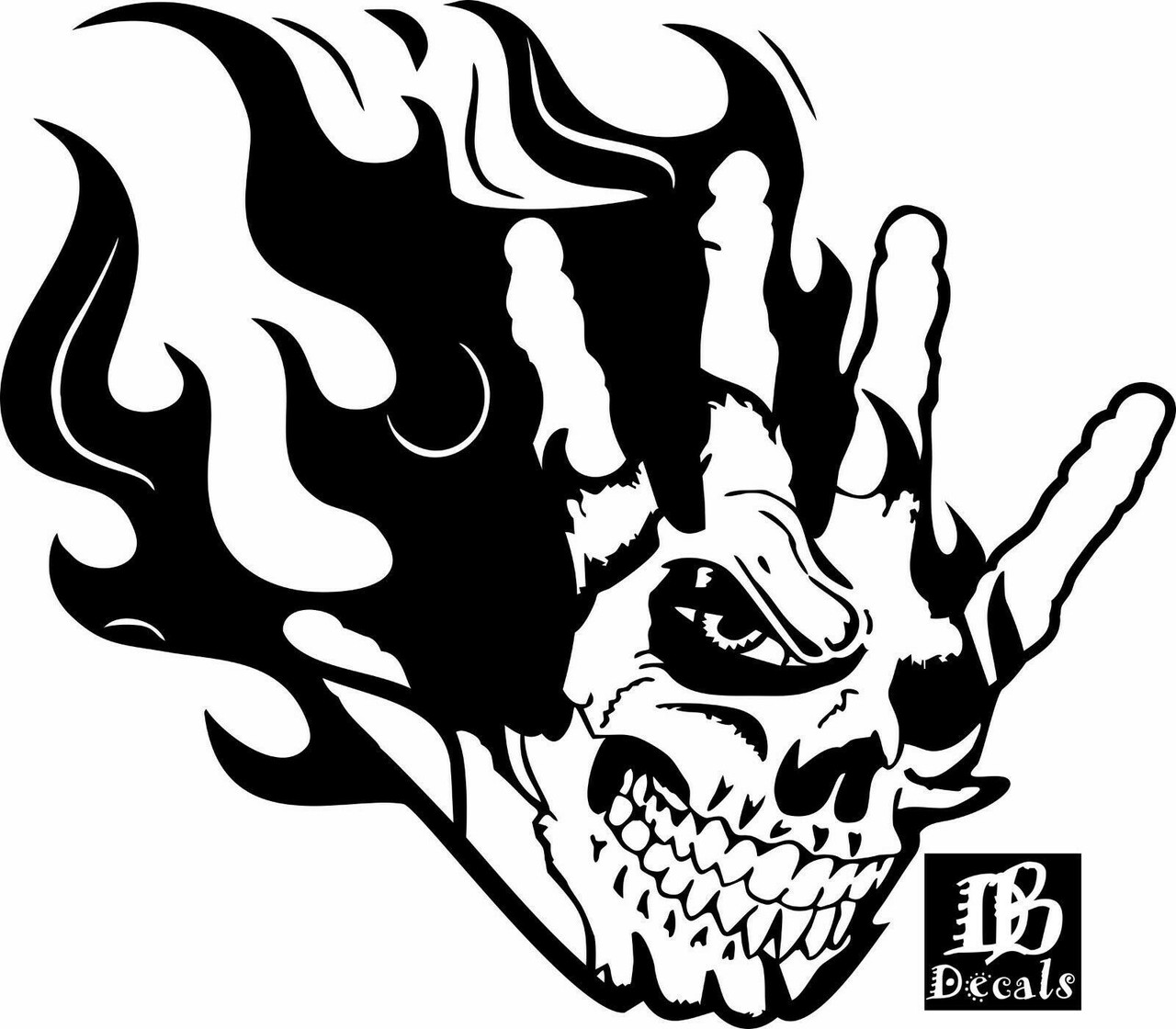 drawings of tribal skulls with flames