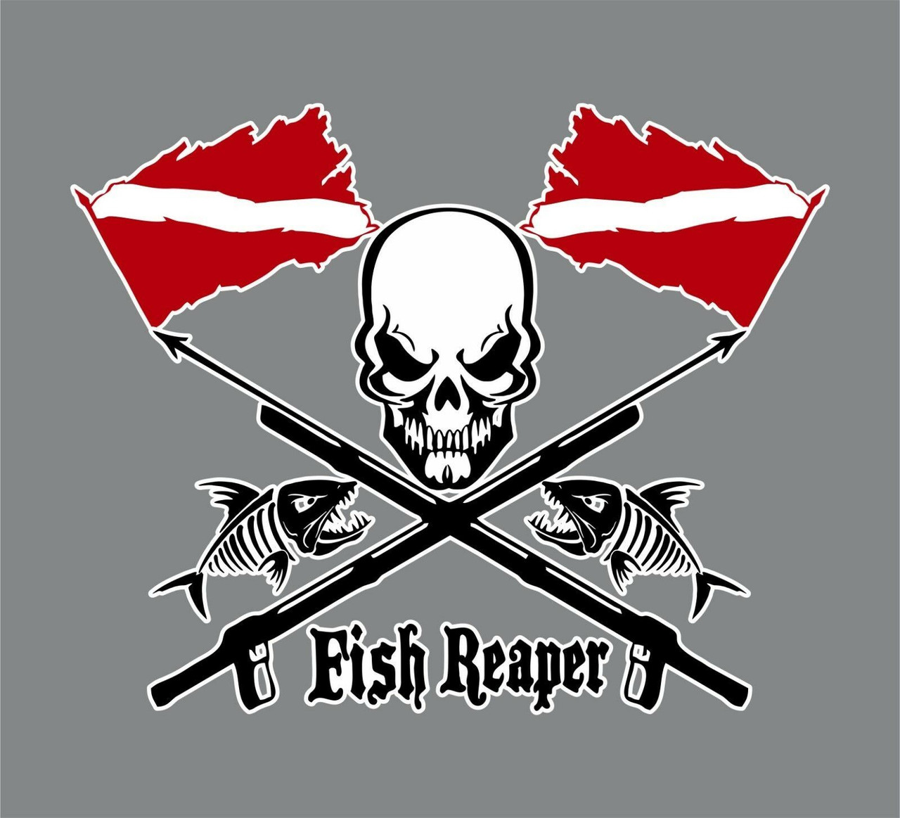Fish Reaper Skull Diver Down Flag Speargun Car Boat Truck Vinyl Decal  Sticker