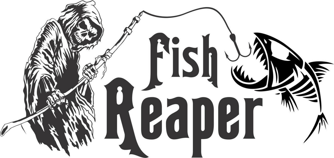 Large Grim Reaper Skull Fish Hook Car Boat Truck Window Vinyl Decal Sticker