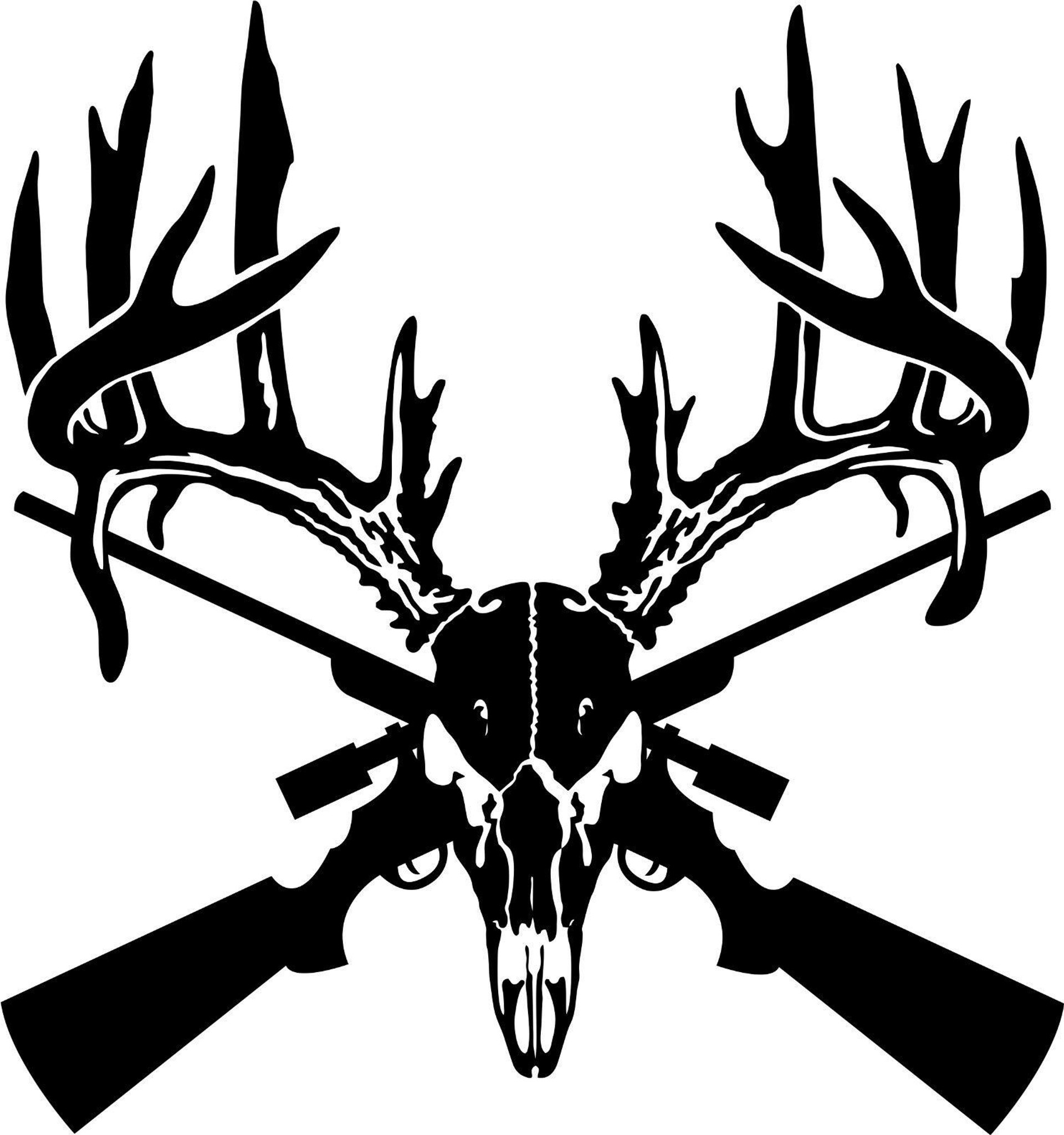 Deer Skull Gun Rifle Hunting Antler Car Truck Window Laptop Vinyl Decal Sticker