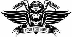 Motorcycle Biker Skull Wings Custom Text Car Truck Window Vinyl Decal Sticker