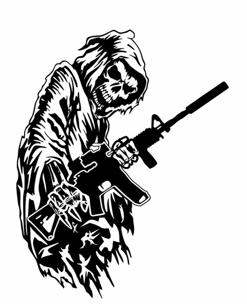 Grim Reaper Gun AR 15 Freedom Hunter USA Car Truck Window Vinyl Decal Sticker Black