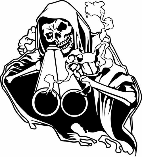 Grim Reaper Shotgun Skull Skeleton Hunting Gun Truck Window Vinyl Decal Sticker