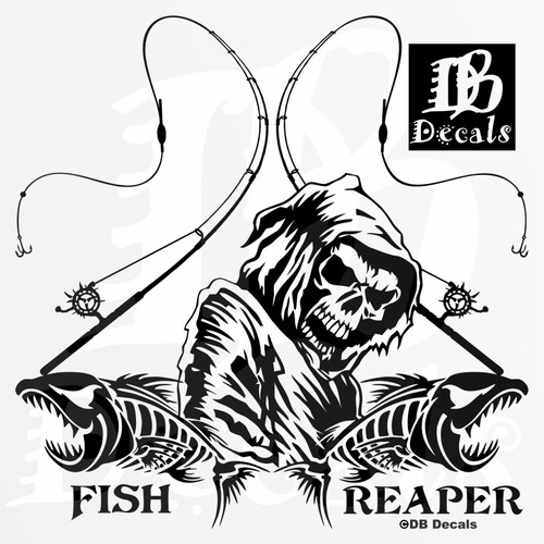 Fishing Fish Grim Reaper Pole Skull Car Truck Window Vinyl Decal Sticker