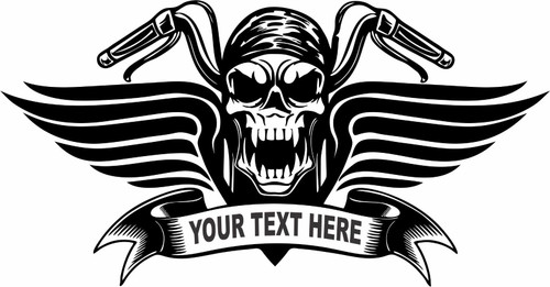 Motorcycle Biker Skull Wings Custom Text Car Truck Window Vinyl Decal Sticker