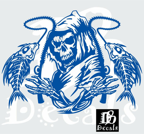 Fishing Grim Reaper Fish Hunter Skull Car Truck Window Vinyl DB Decal Sticker