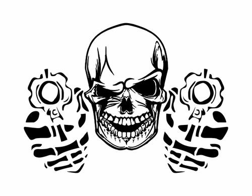 Skull Gun Skeleton Hunting Pistol Car Truck Window Vinyl Decal Sticker