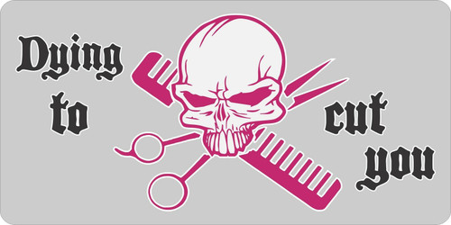 Skull Hair Cut Stylist Salon Beauty Shop Scissors License Plate Car Truck Tag