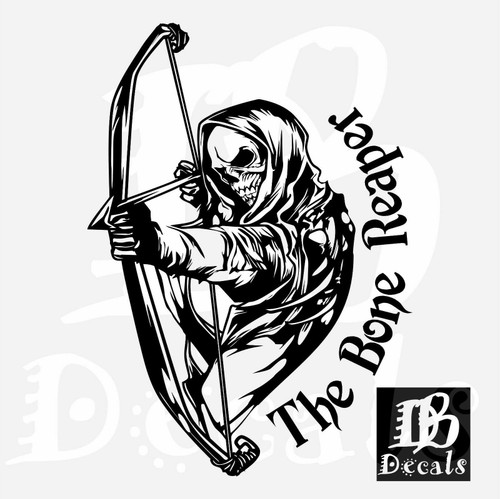 Bone Grim Reaper Bow Arrow Hunting Deer Car Truck Window Vinyl Decal Sticker Black