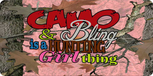 Hunting Girl Pink Camo Gun Bow Hunter Custom Name License Plate Car Truck Tag