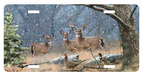Deer Doe Buck Pheasant Snow Hunting Tree Field License Plate Car Truck Tag