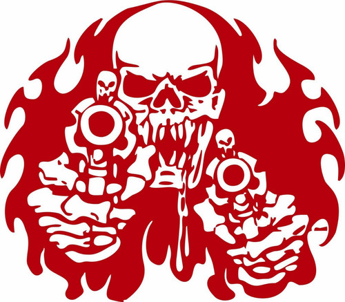 Skull Flames Tribal Hand Guns Weapons Car Truck Window Vinyl Decal Sticker Red