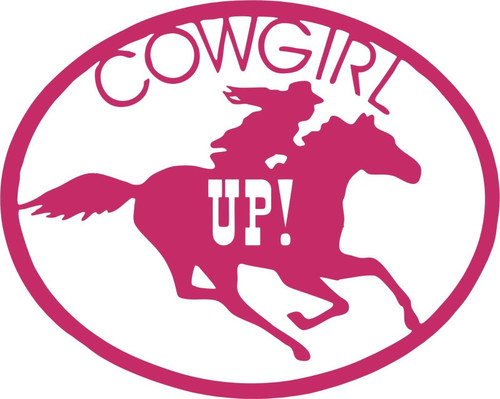 Cowgirl Up Horse Riding Rodeo Car Truck Window Laptop Vinyl Decal Sticker Red