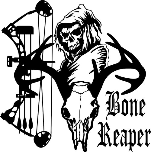 Grim Reaper Bow Hunter Deer Skull Car Truck Window Large Vinyl Decal Sticker Black