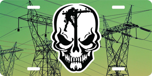 Lineman Linemen Skull Journeyman Electrician Pole License Plate Car Truck Tag