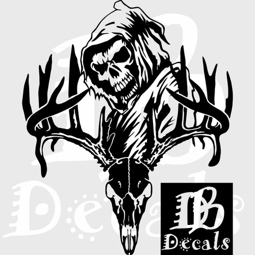 Deer Skull Bone Hunting Buck Reaper Car Truck Window Laptop Vinyl Decal Sticker Black