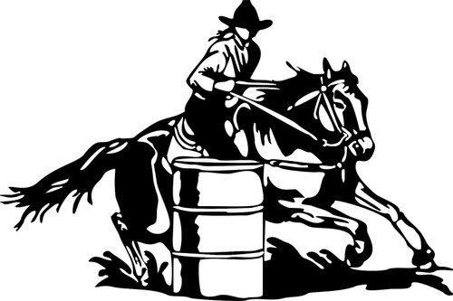 Large Barrel Racing Cowgirl Rodeo Horse Car Truck Window Vinyl Decal Sticker Black