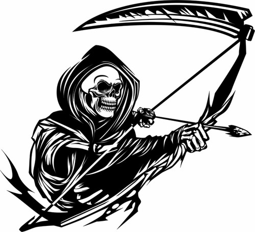 Grim Reaper Bow Arrow Scythe Hunting Deer Car Truck Window Vinyl Decal Sticker Black