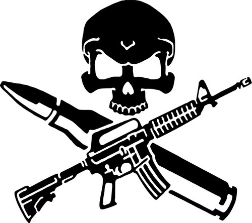 Rifle Skull Bullet Gun Control Car Truck Window Laptop Vinyl Decal Sticker Black