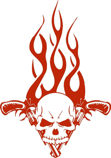 Skull Head Guns Pistol Flames Car Truck Boat Window Laptop Vinyl Decal Sticker Red