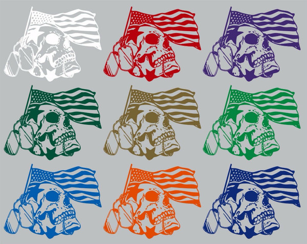 Skull Military Flag Dog Tag American Car Truck Window Laptop Vinyl Decal Sticker MultiColor