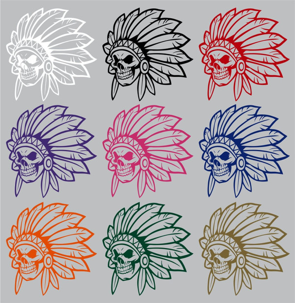 Native Indian Skull Face Skeleton Headdress Car Truck Window Vinyl Decal Sticker