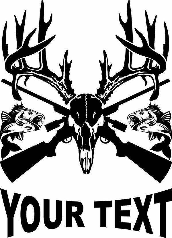 Deer Skull Hunting Fishing Custom Text Buck Car Truck Window Vinyl Decal Sticker Black and White