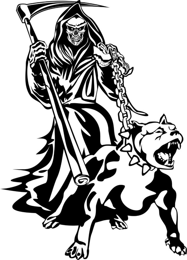 Grim Reaper Dog Chain Scythe Creature Monster Window Laptop Vinyl Decal Sticker