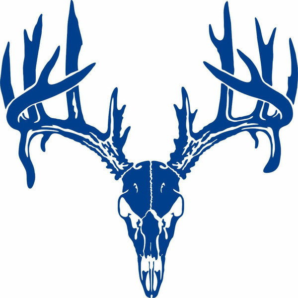 Deer Skull Antlers Bone Hunting Buck Car Truck Window Laptop Vinyl Decal Sticker Blue