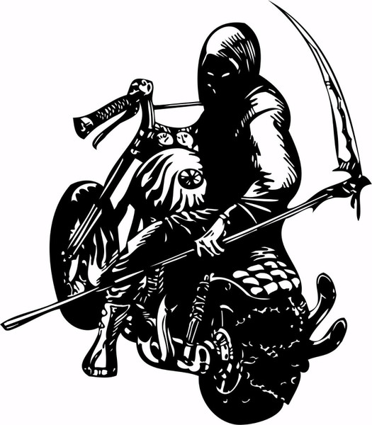 Motorcycle Grim Reaper Bike Biker Car Truck Window Vinyl Decal Sticker Black