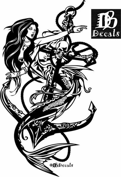 Mermaid Sexy Girl Skull Anchor Siren Car Boat Truck Window Vinyl Decal Sticker