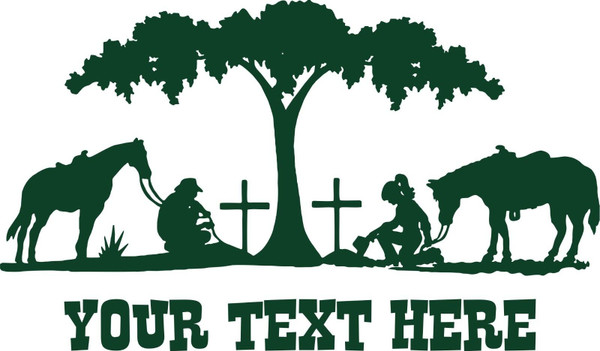 Praying Cowboy Cowgirl Cross Horse Tree Car Truck Window Vinyl Decal Sticker